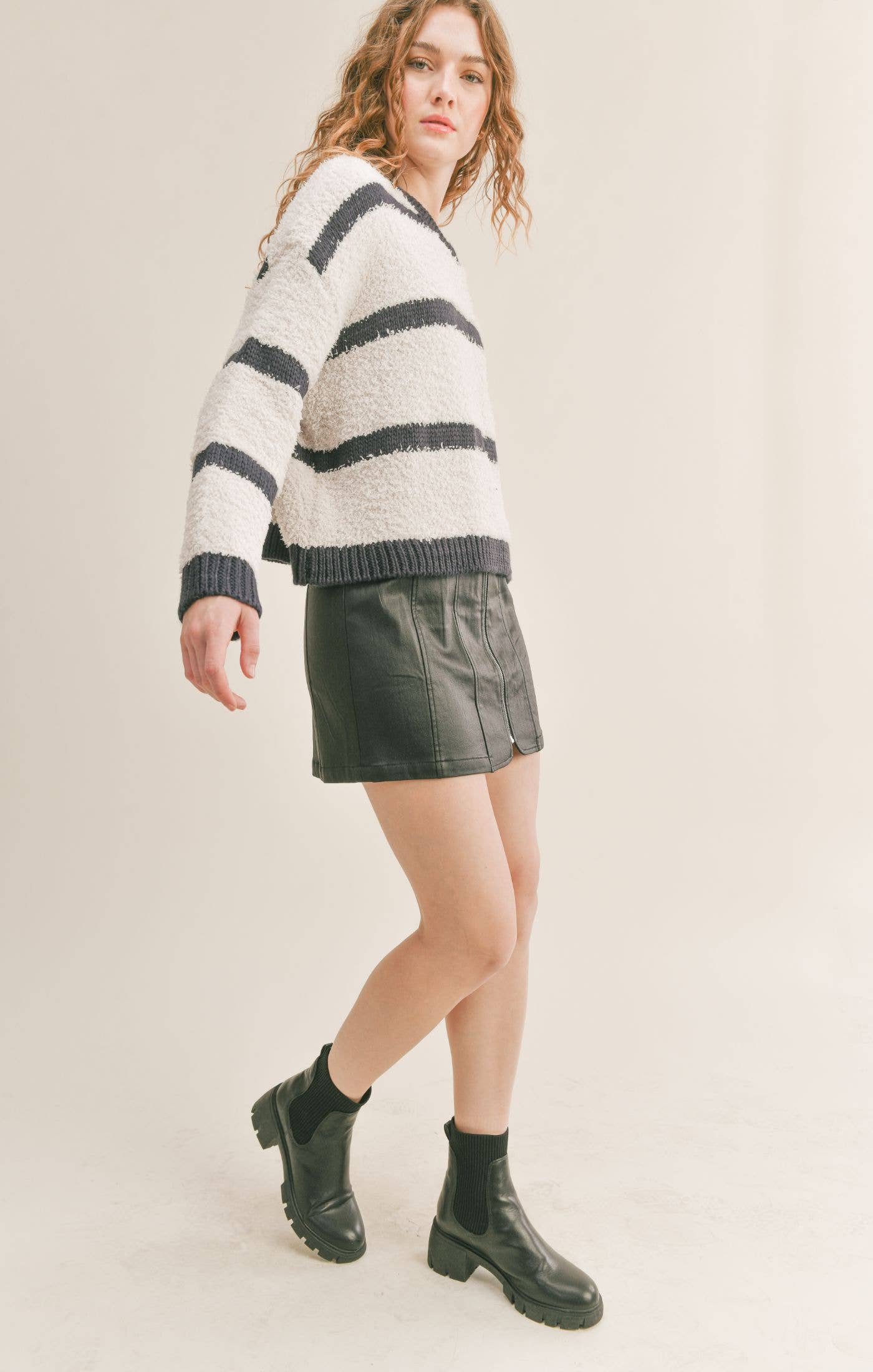 Gracie Fuzzy V Neck Sweater