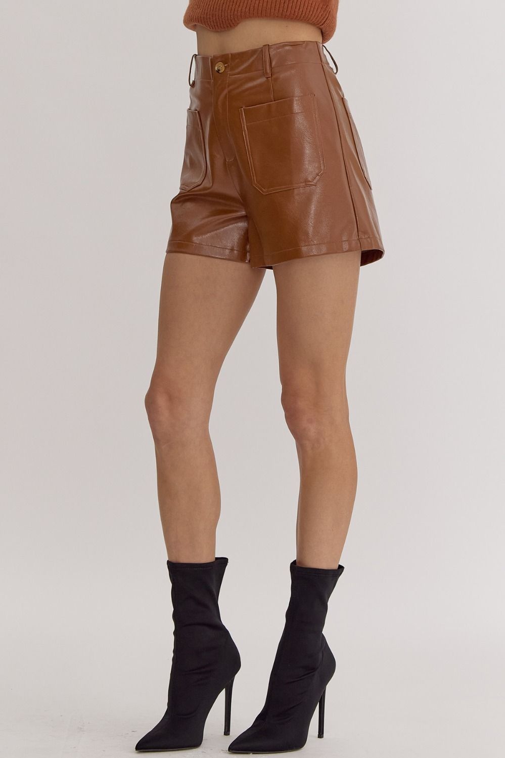 Faux Leather Shorts (Camel)