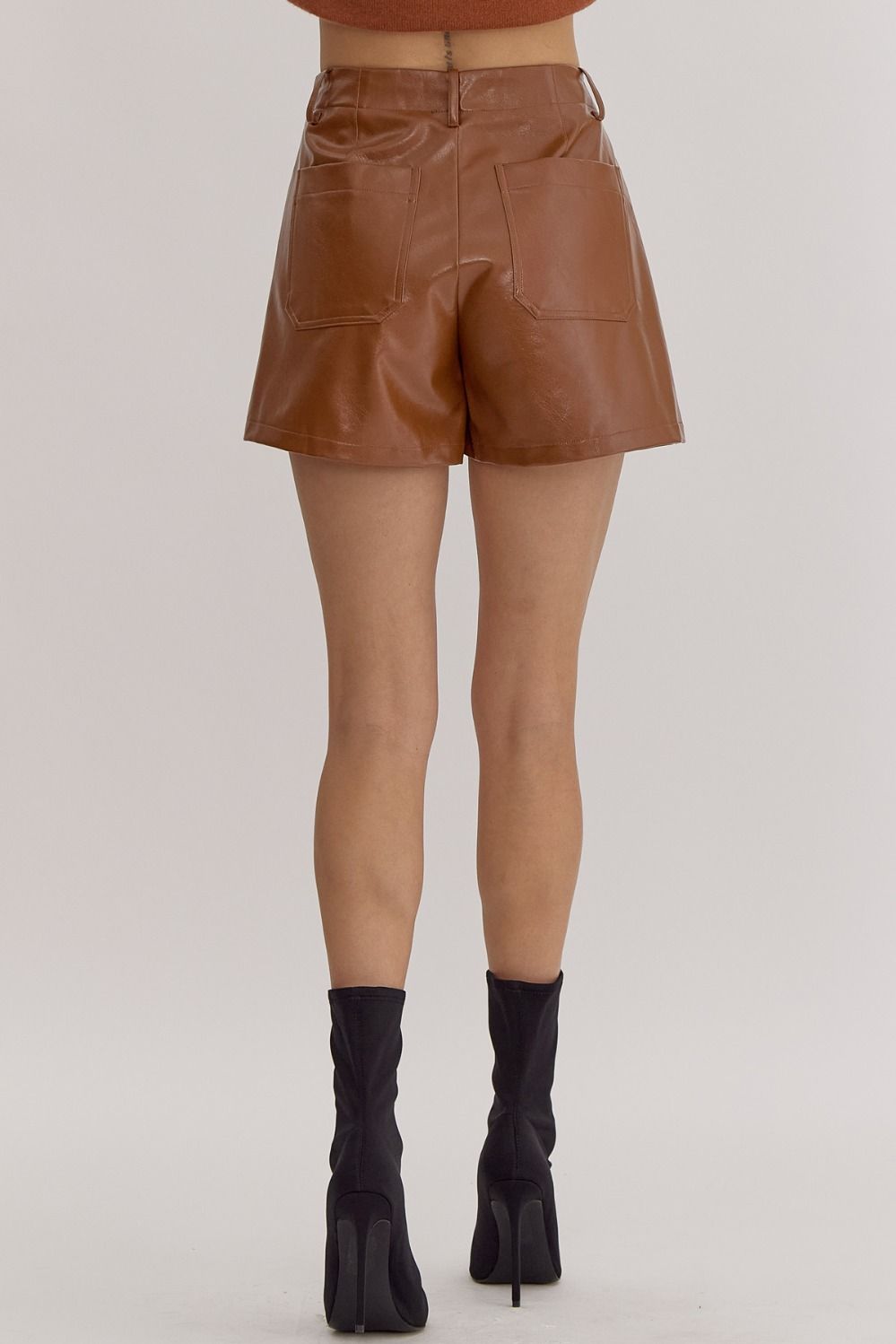 Faux Leather Shorts (Camel)
