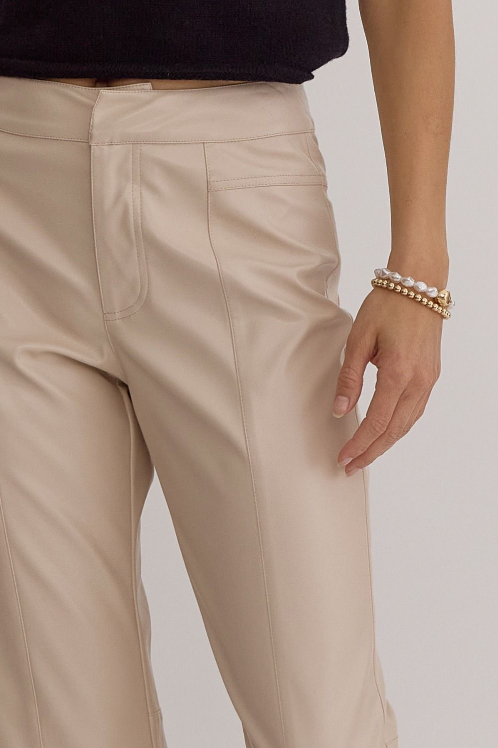 Faux Leather Flares (Bone)