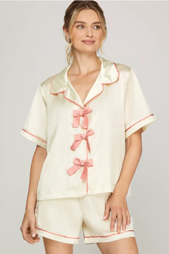 Pink Bow Short Sleeve PJ Set