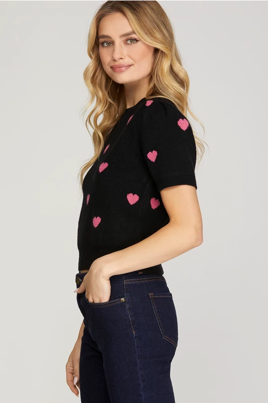 Puff Sleeve Love Top (Black)