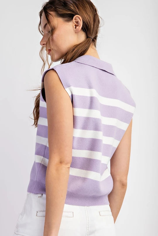 Varsity Stripe Sweater Vest (Lavender)