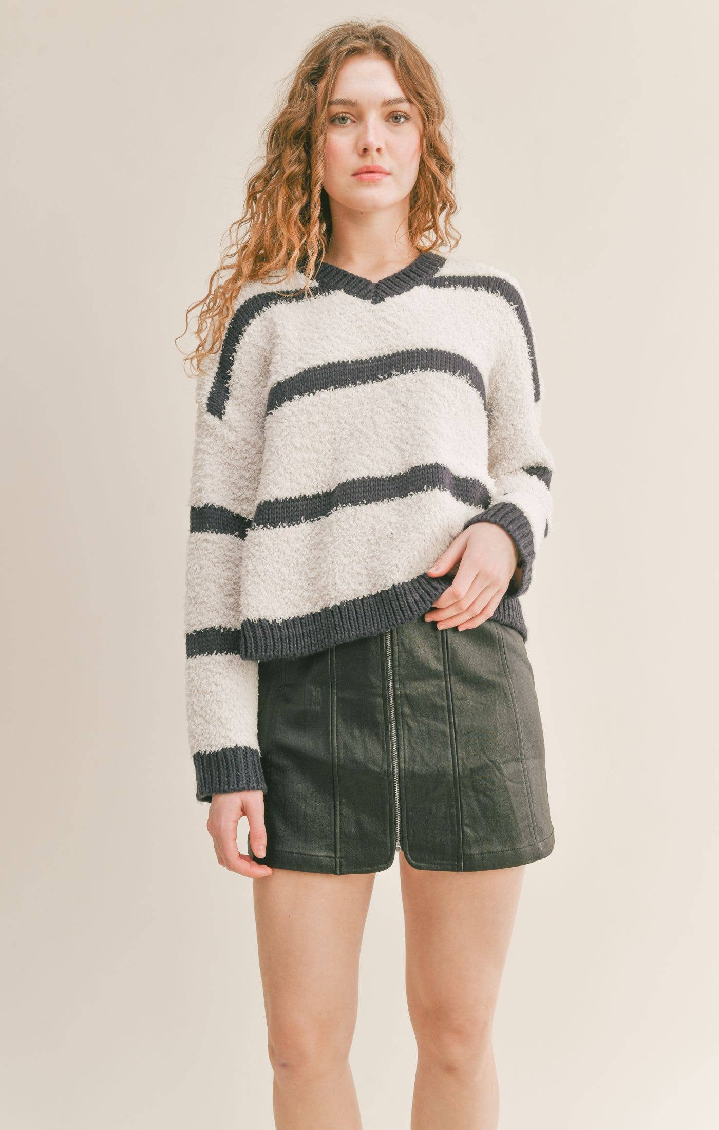 Gracie Fuzzy V Neck Sweater