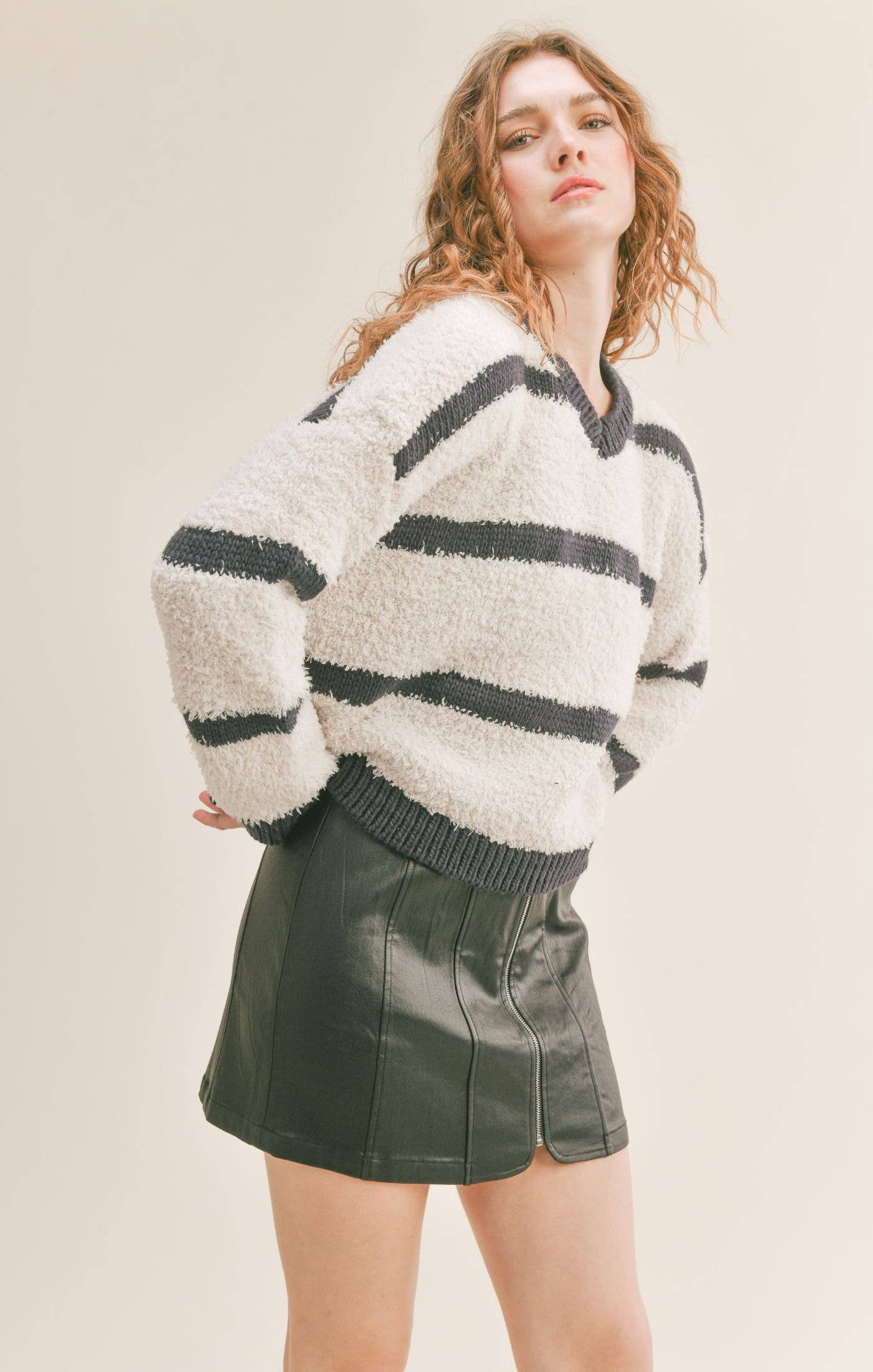 Gracie Fuzzy V Neck Sweater