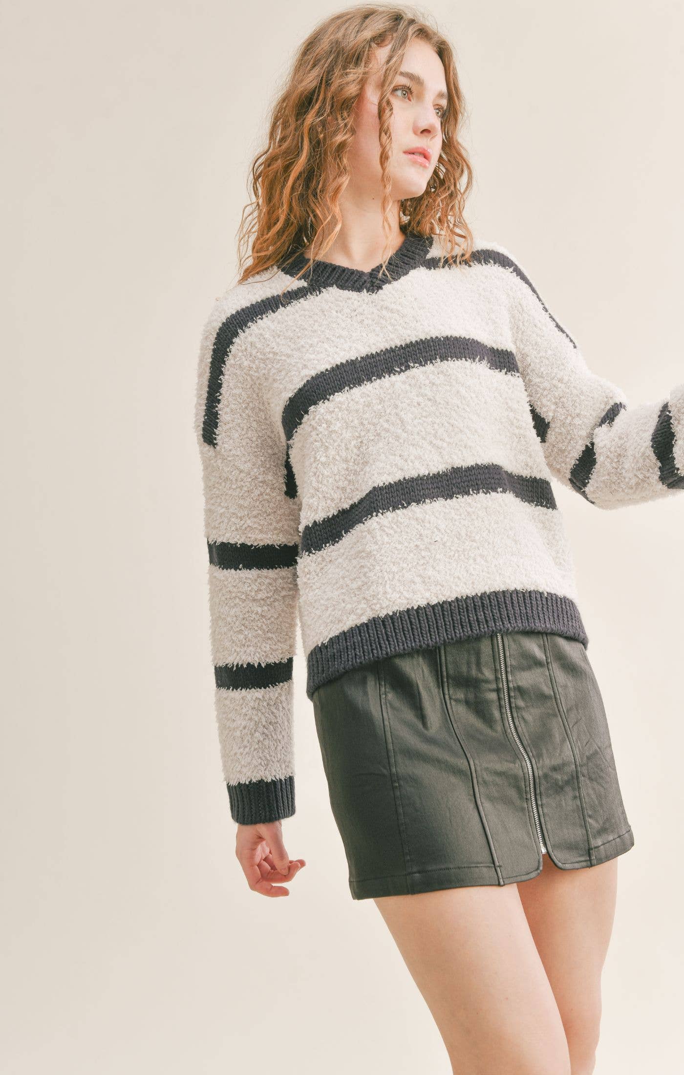 Gracie Fuzzy V Neck Sweater