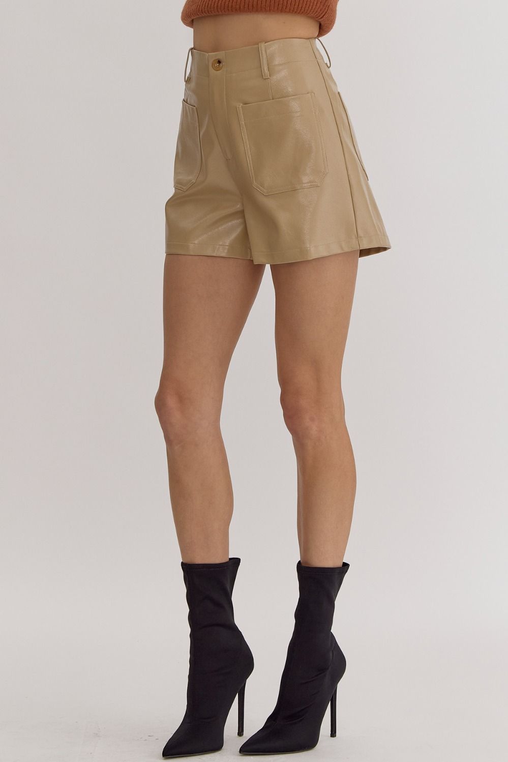 Faux Leather Shorts (Almond)