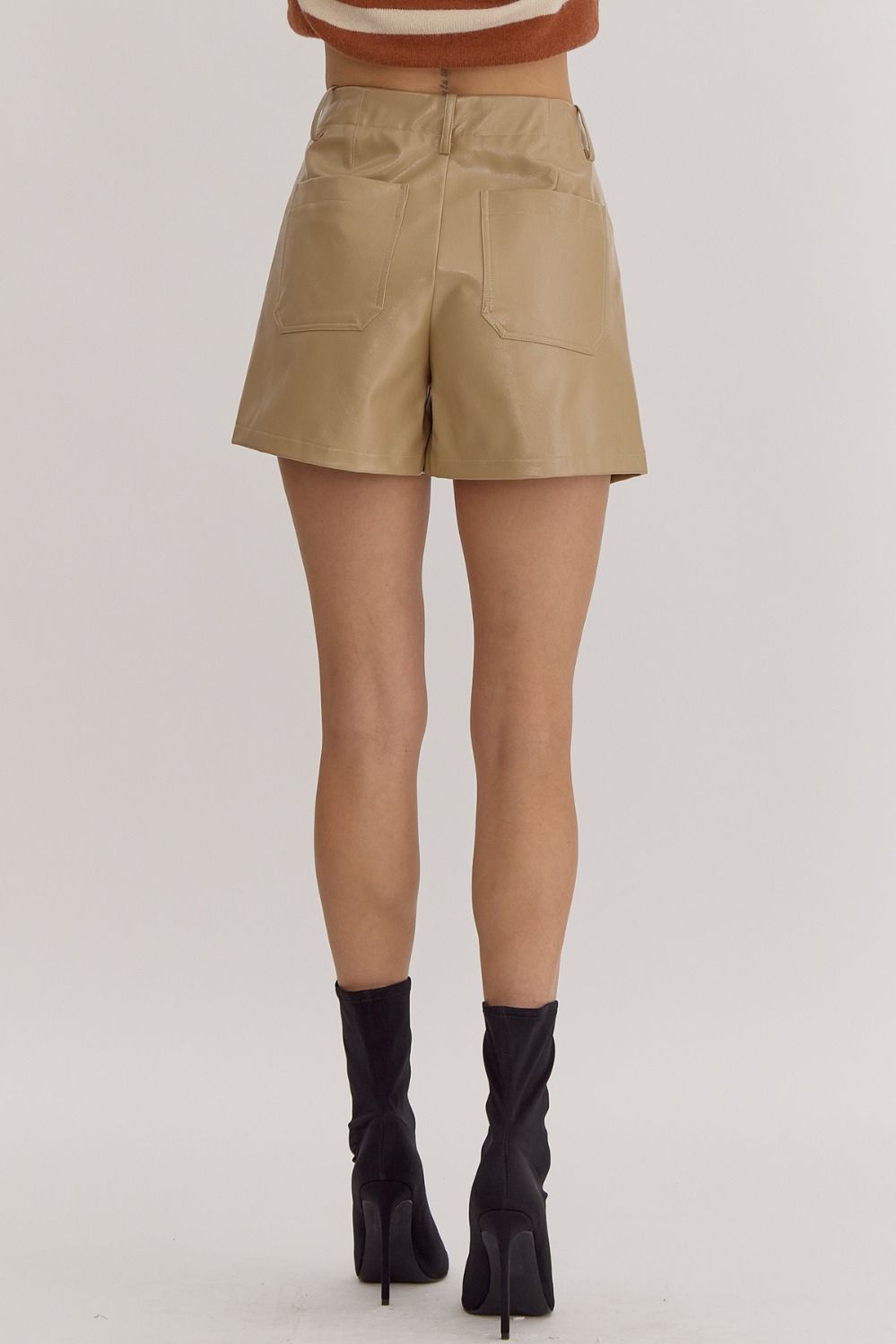 Faux Leather Shorts (Almond)