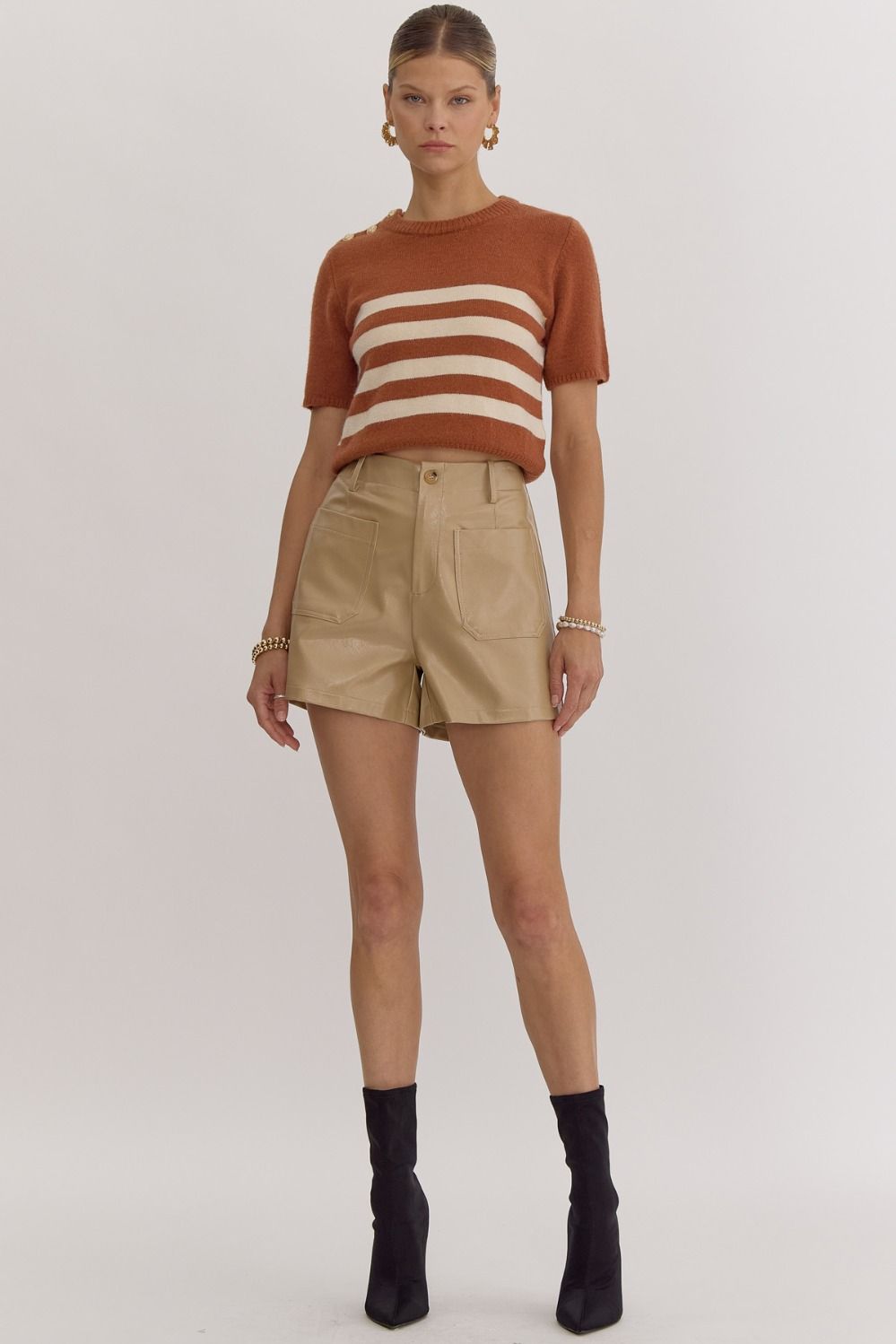 Faux Leather Shorts (Almond)