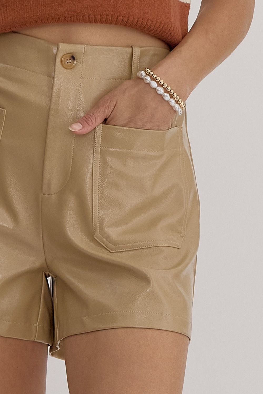 Faux Leather Shorts (Almond)