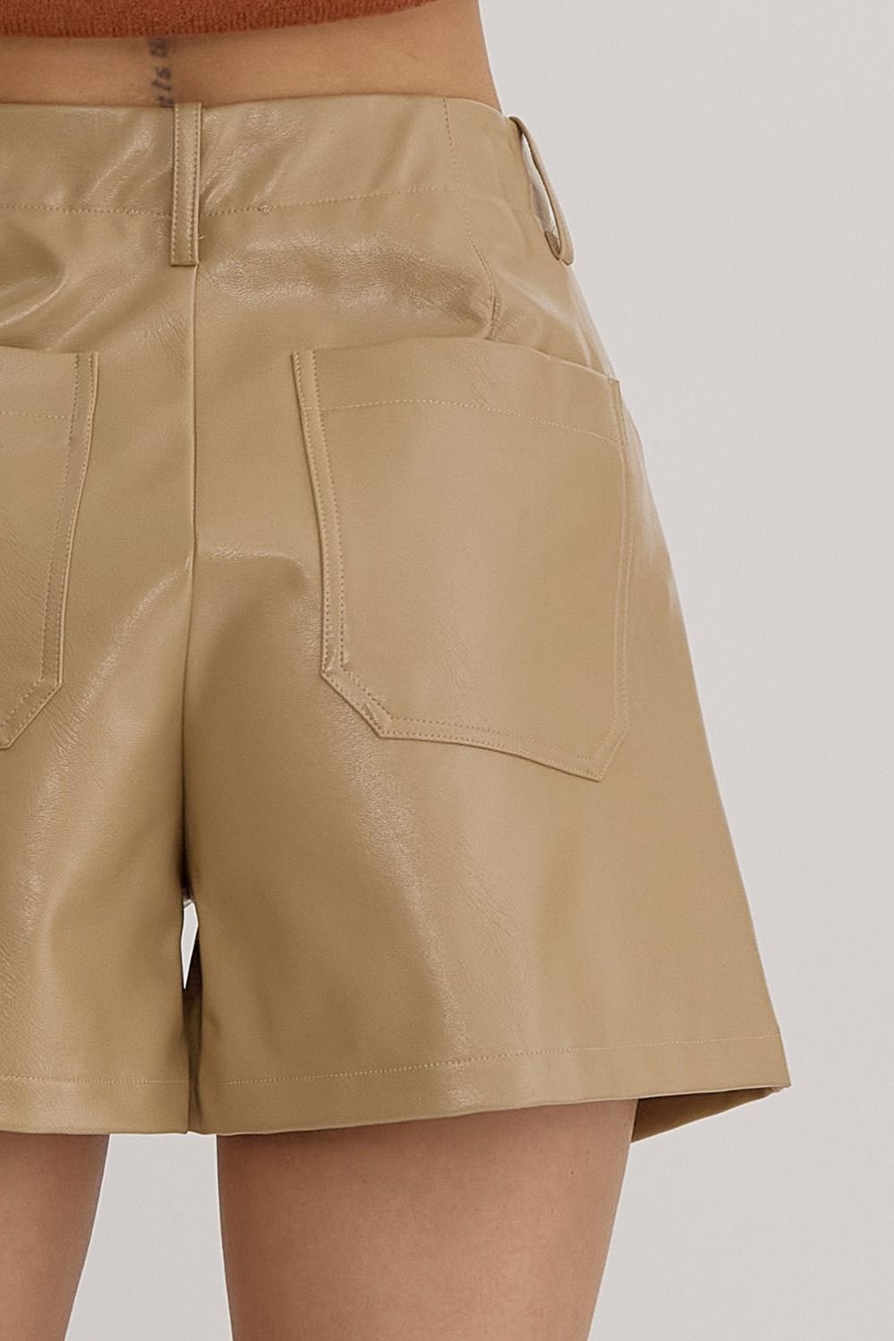 Faux Leather Shorts (Almond)