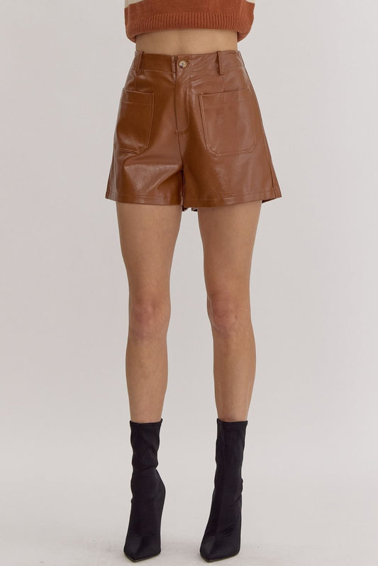 Faux Leather Shorts (Camel)