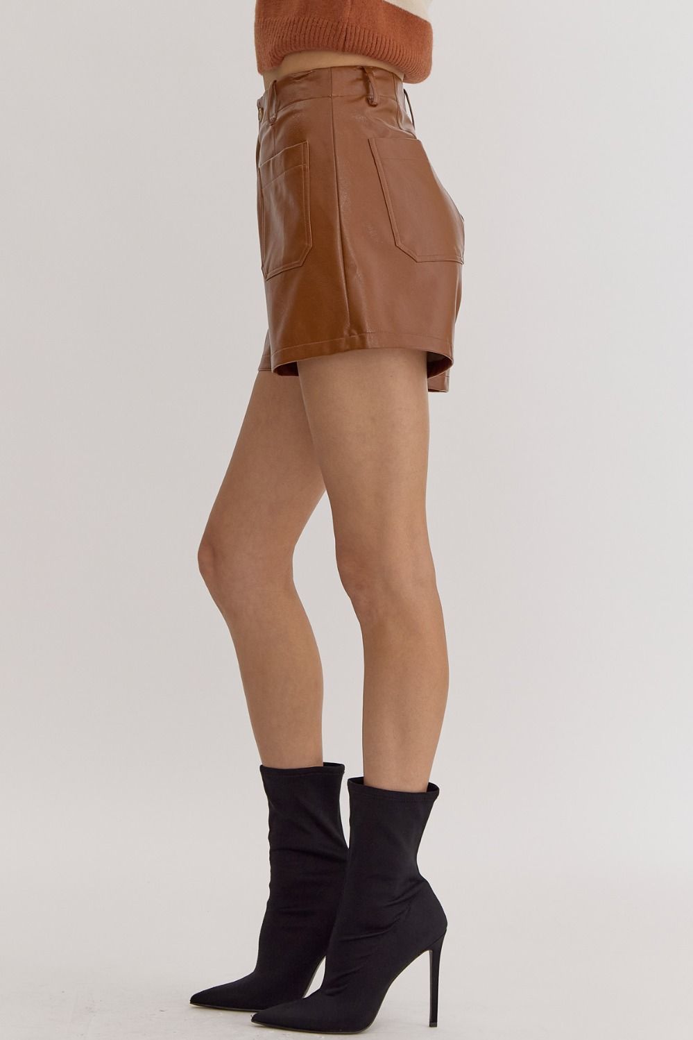 Faux Leather Shorts (Camel)