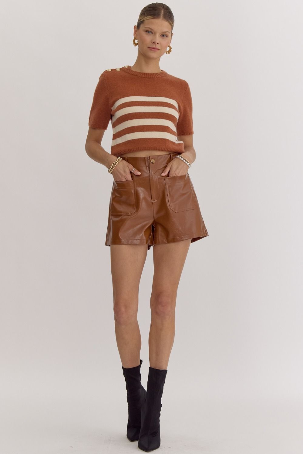 Faux Leather Shorts (Camel)