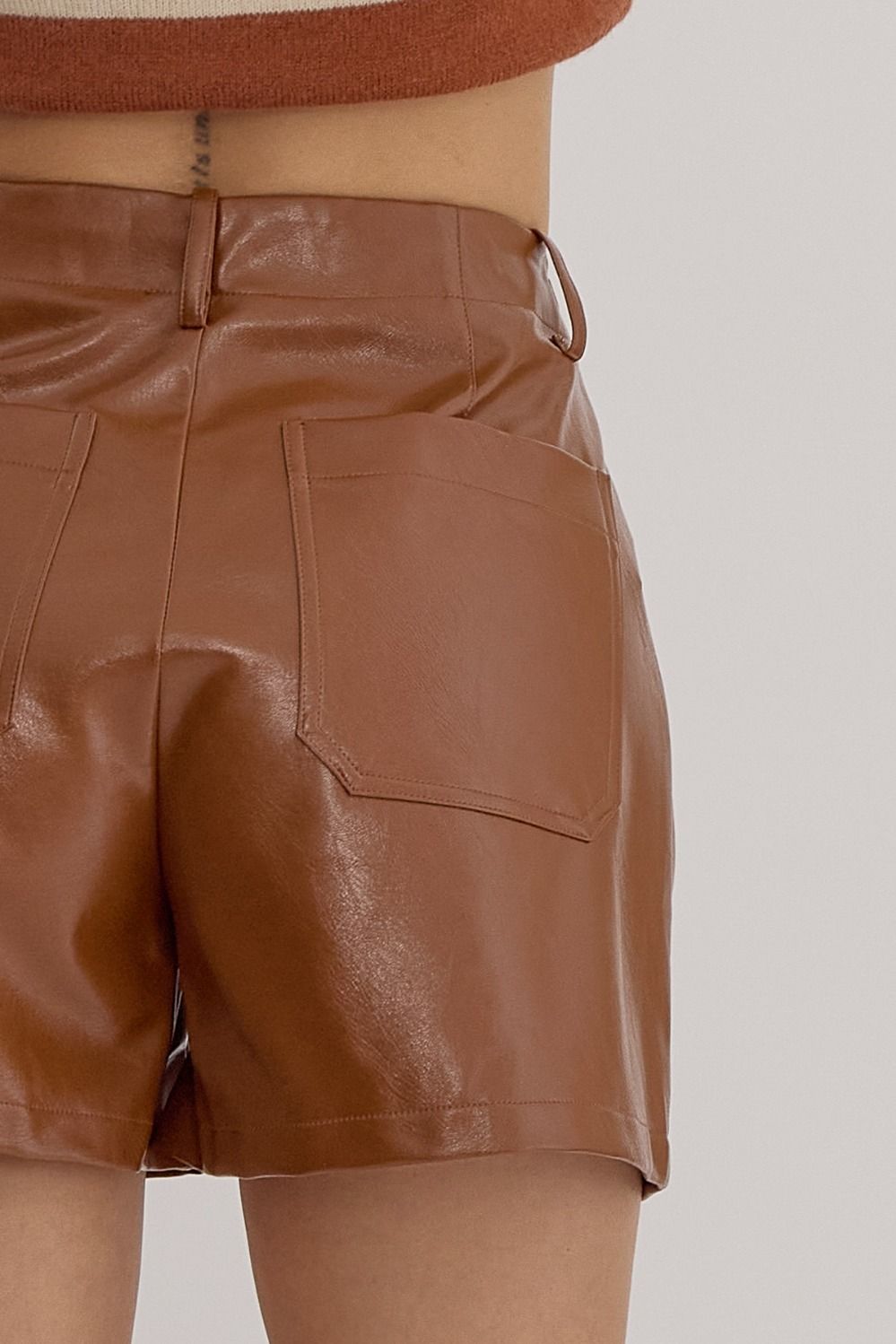 Faux Leather Shorts (Camel)