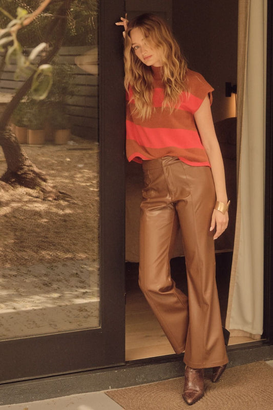 Faux Leather Flares (Brown)