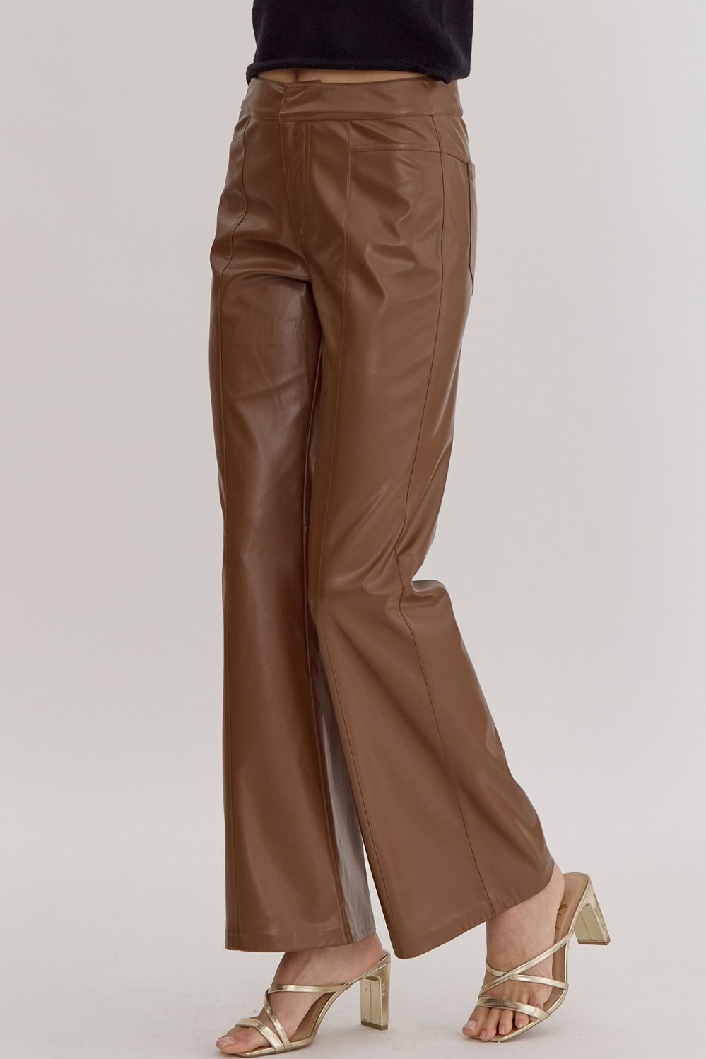 Faux Leather Flares (Brown)