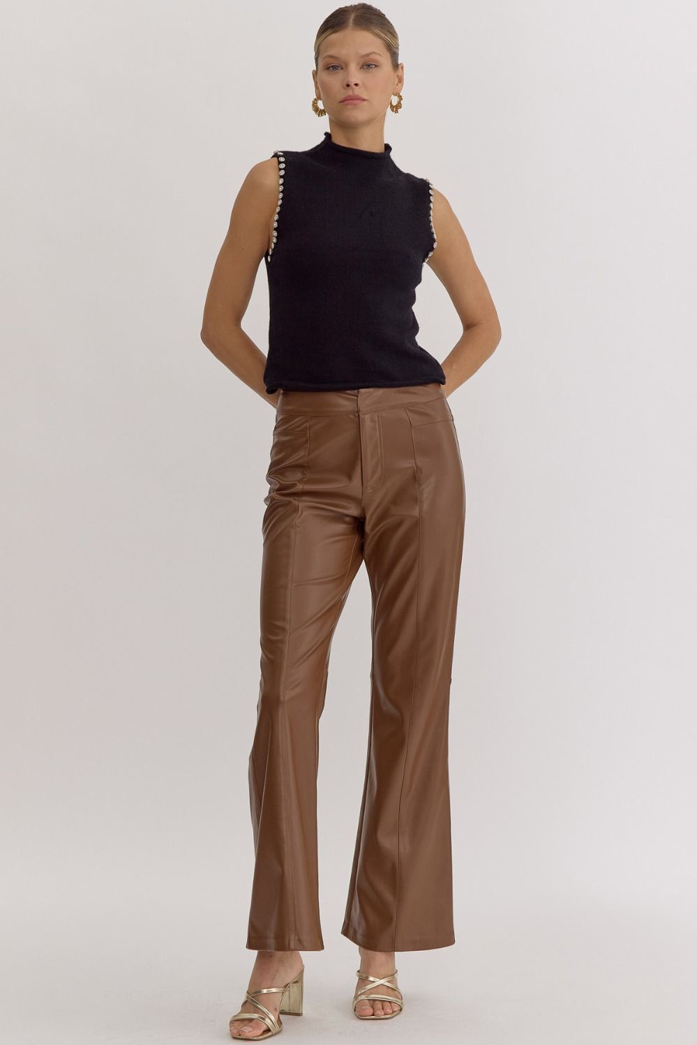 Faux Leather Flares (Brown)