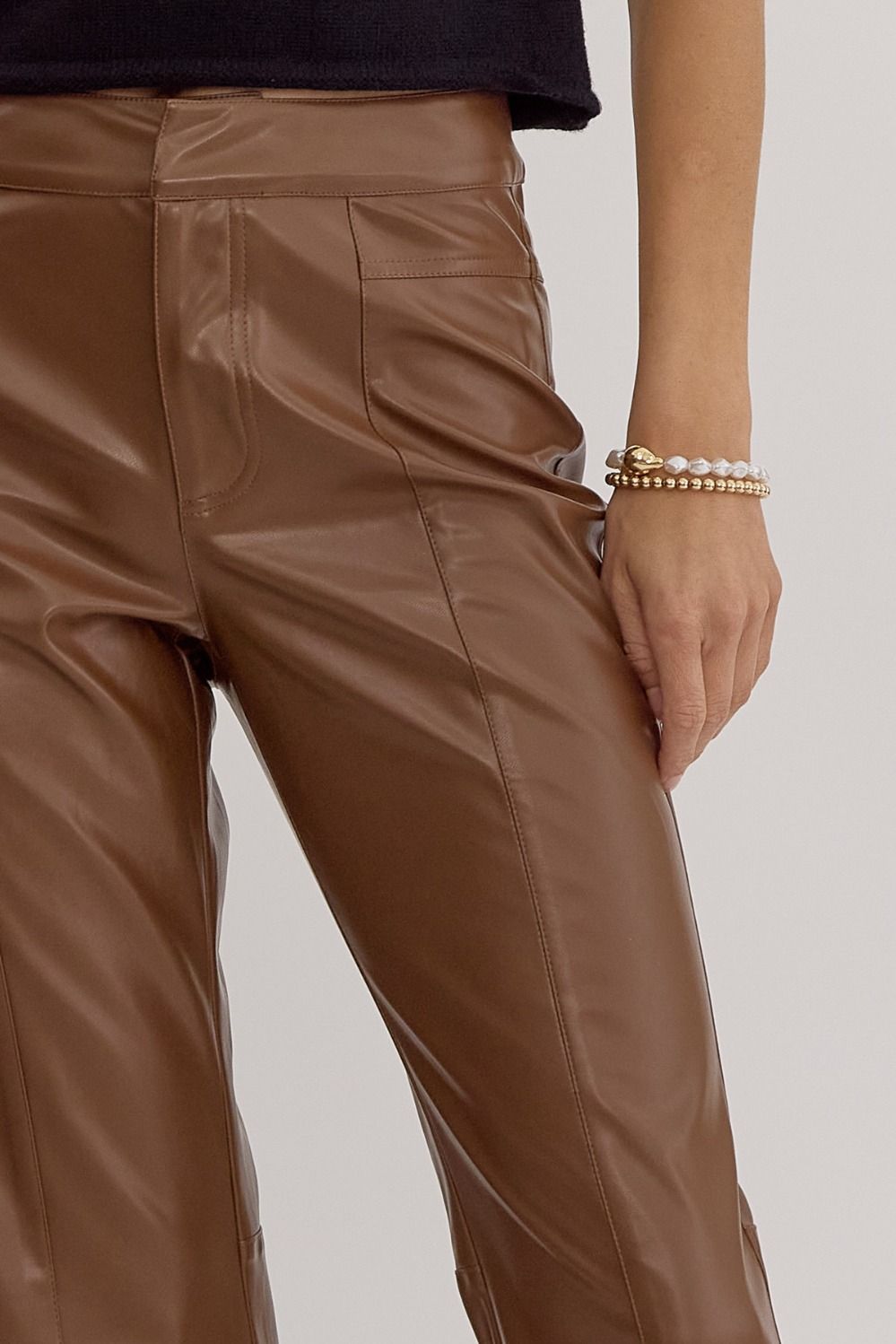 Faux Leather Flares (Brown)
