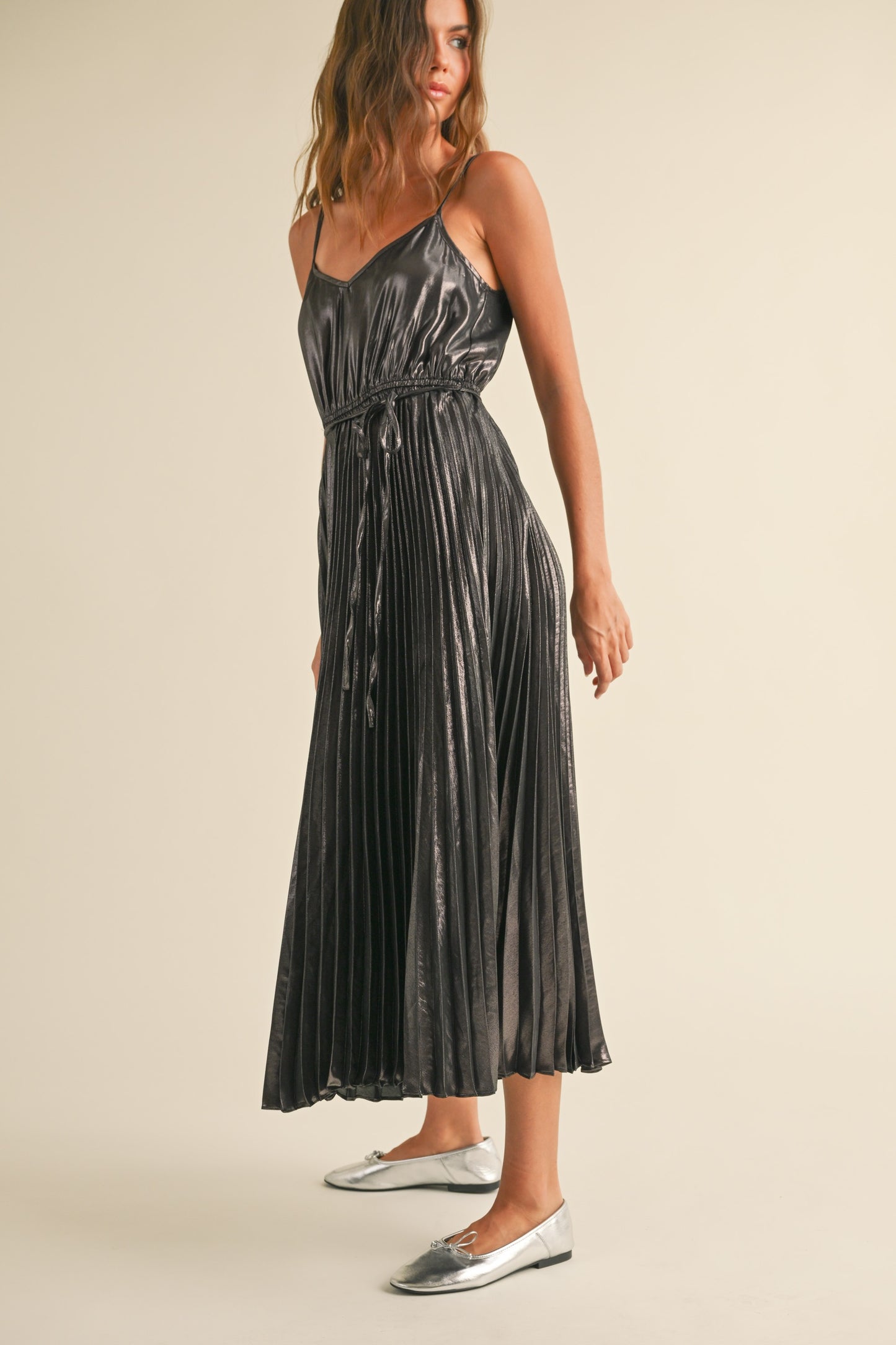 Metallic Pleated Dress