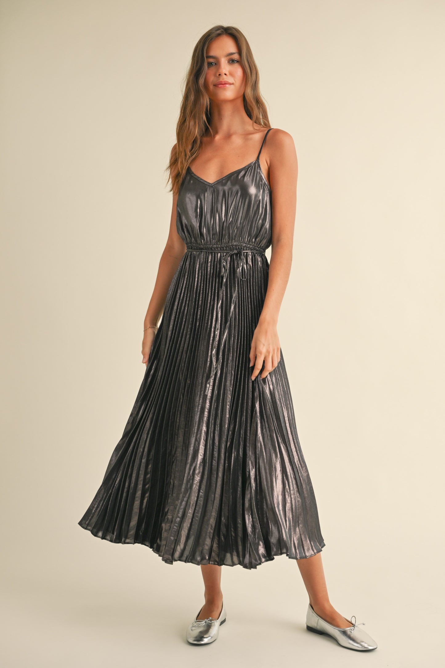 Metallic Pleated Dress