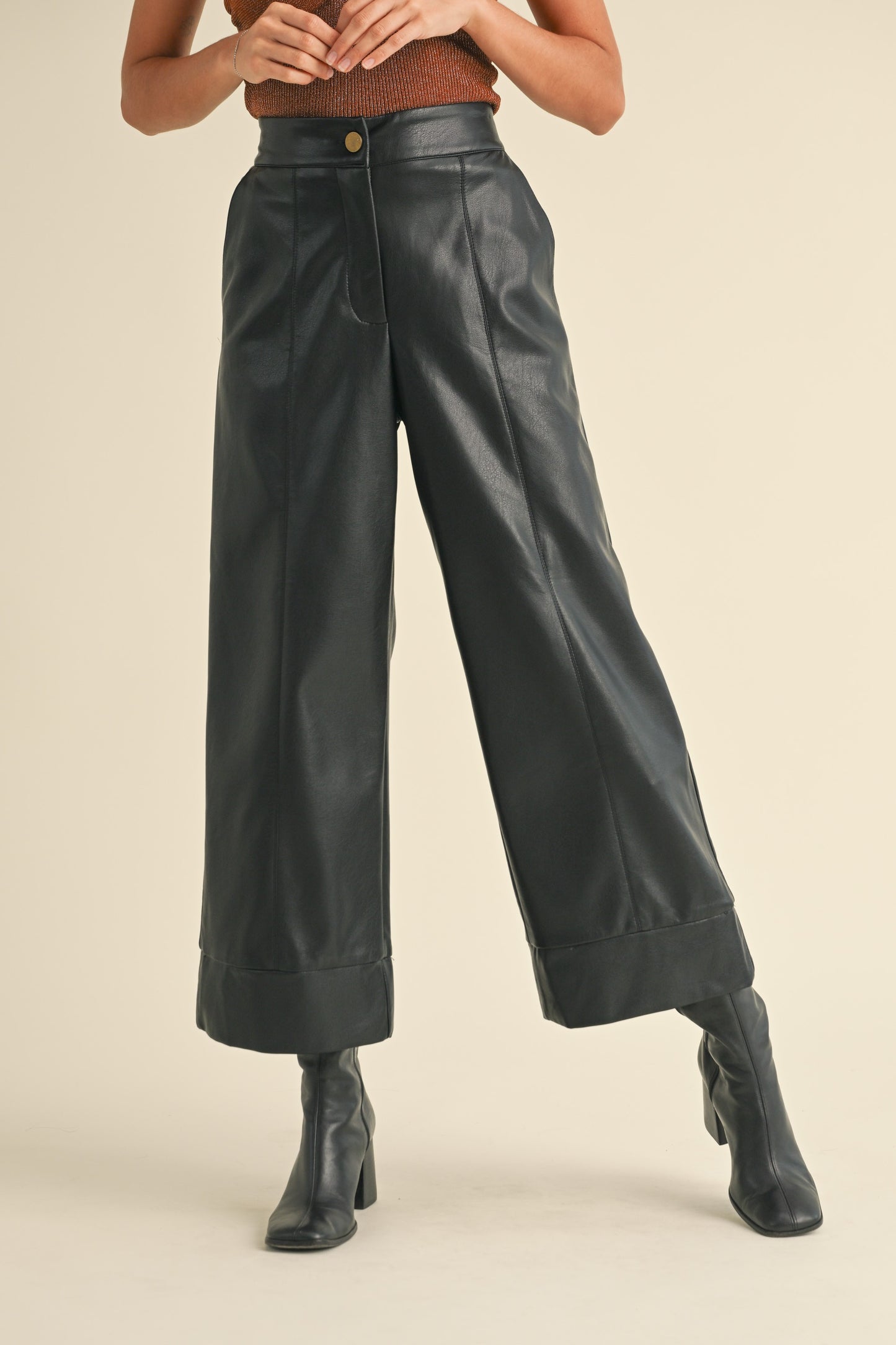 Black Faux Leather Wide Leg Pants