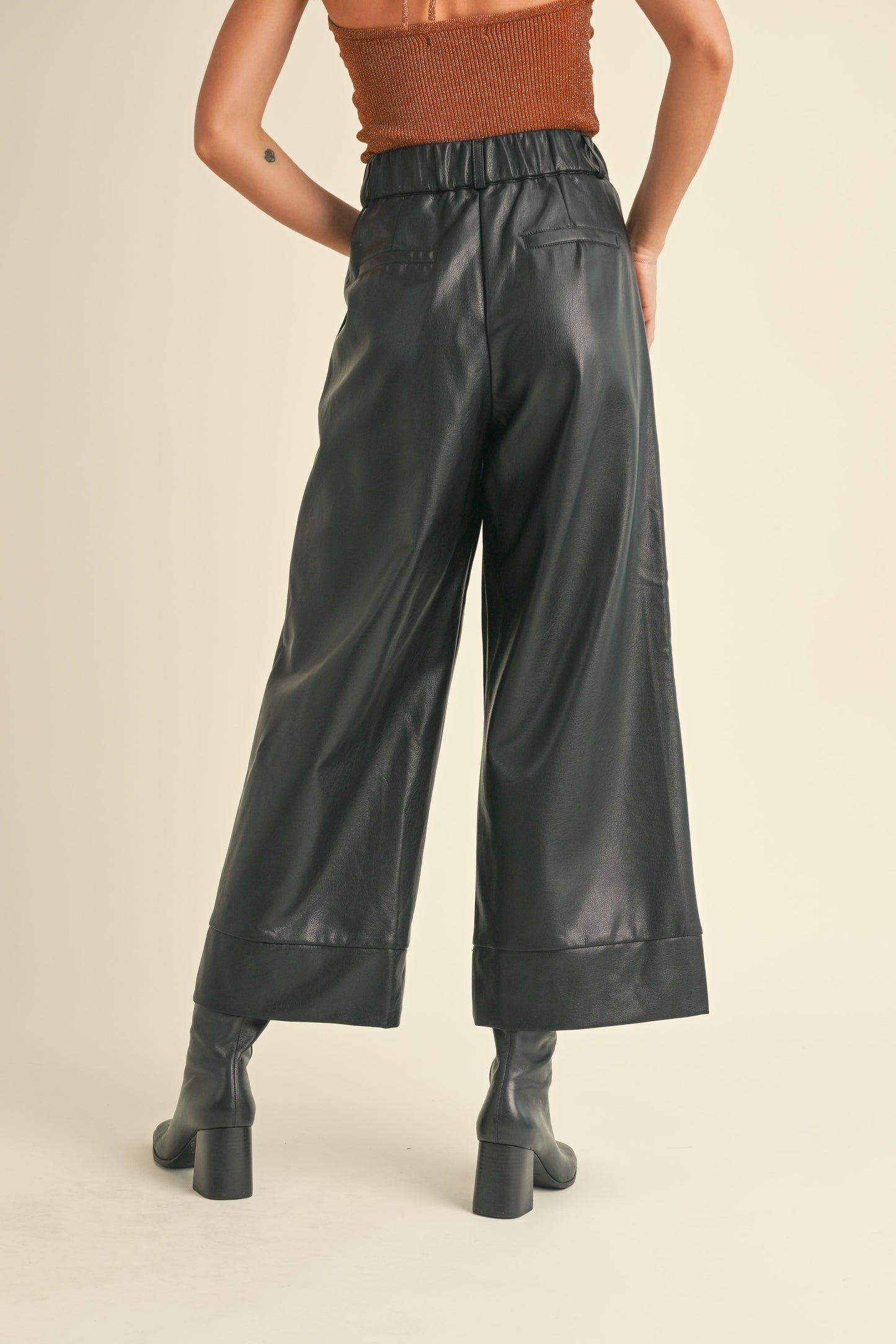 Black Faux Leather Wide Leg Pants