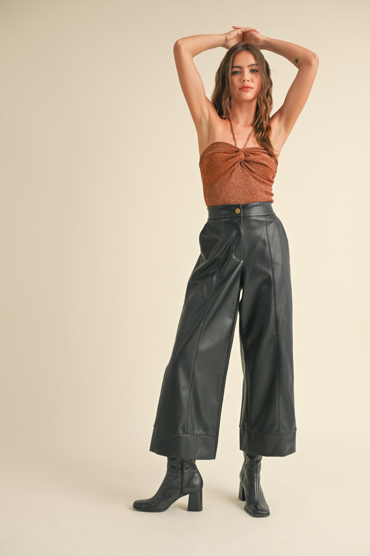 Black Faux Leather Wide Leg Pants