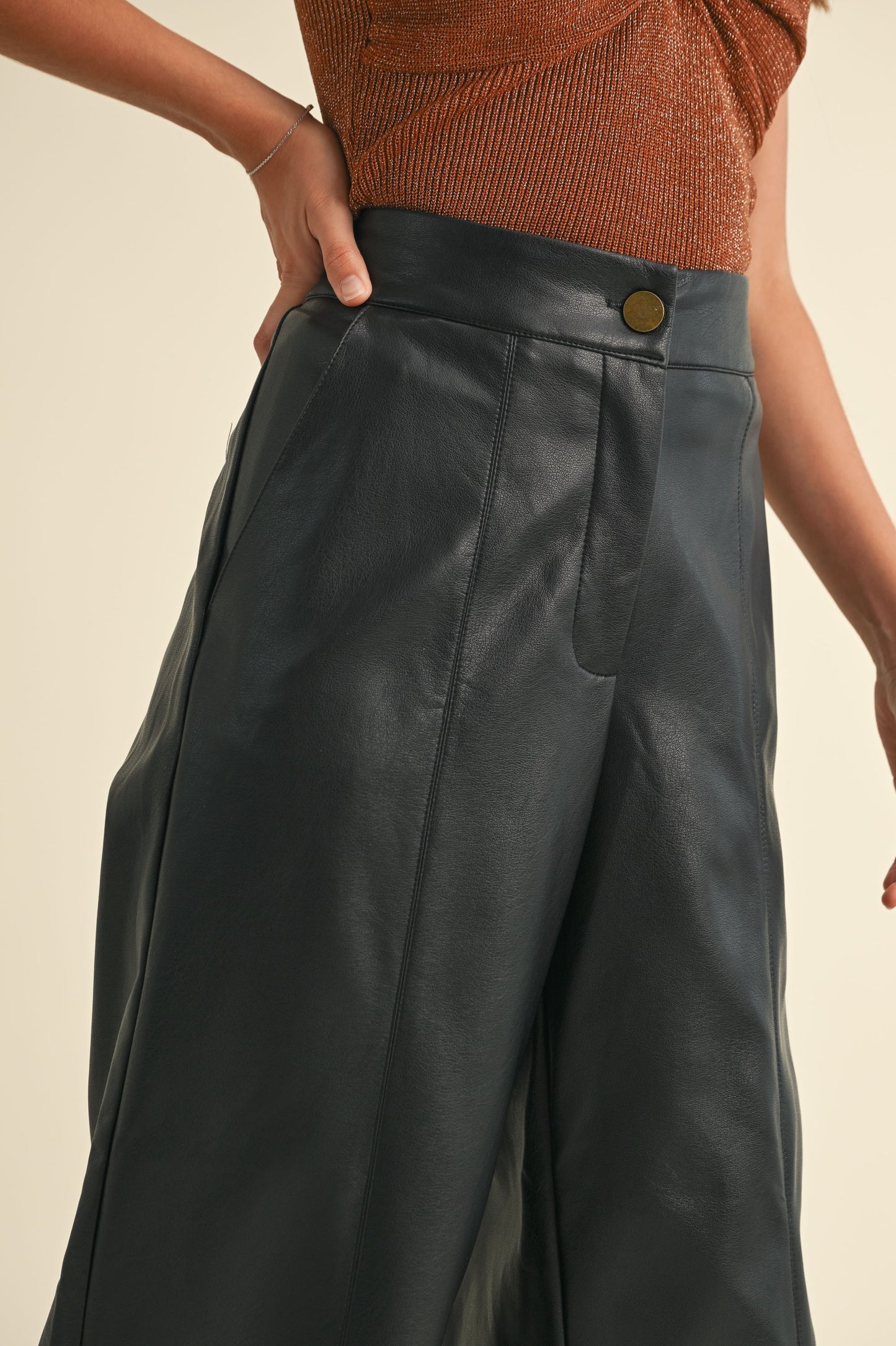 Black Faux Leather Wide Leg Pants