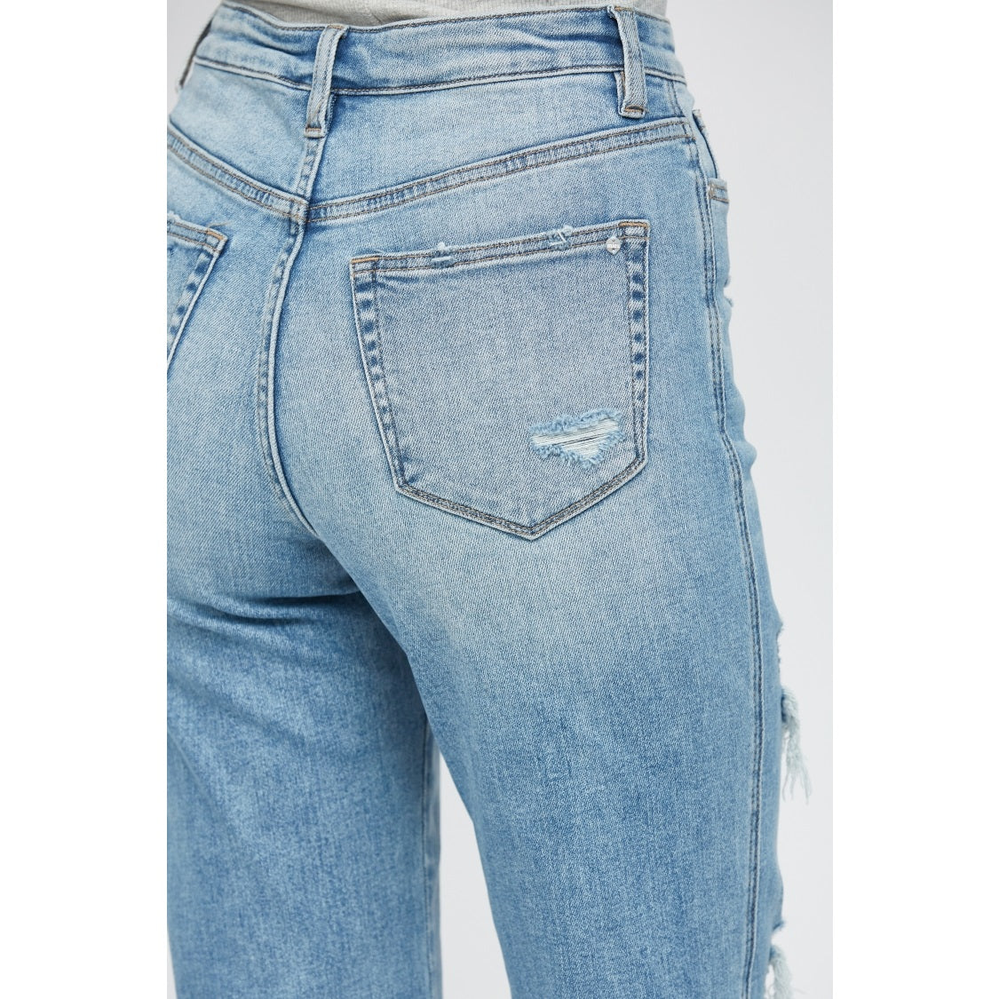 Distressed High Rise Straight Leg Jeans