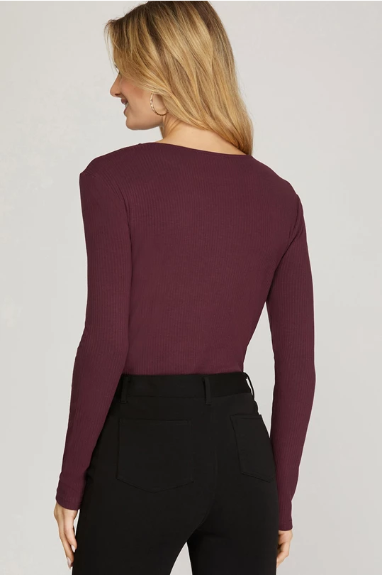Ribbed Knit Bodysuit (Plum)