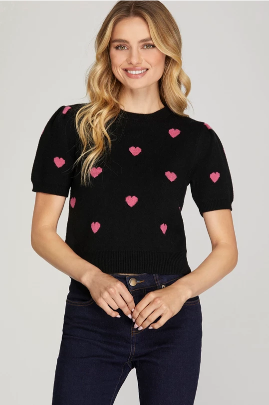 Puff Sleeve Love Top (Black)