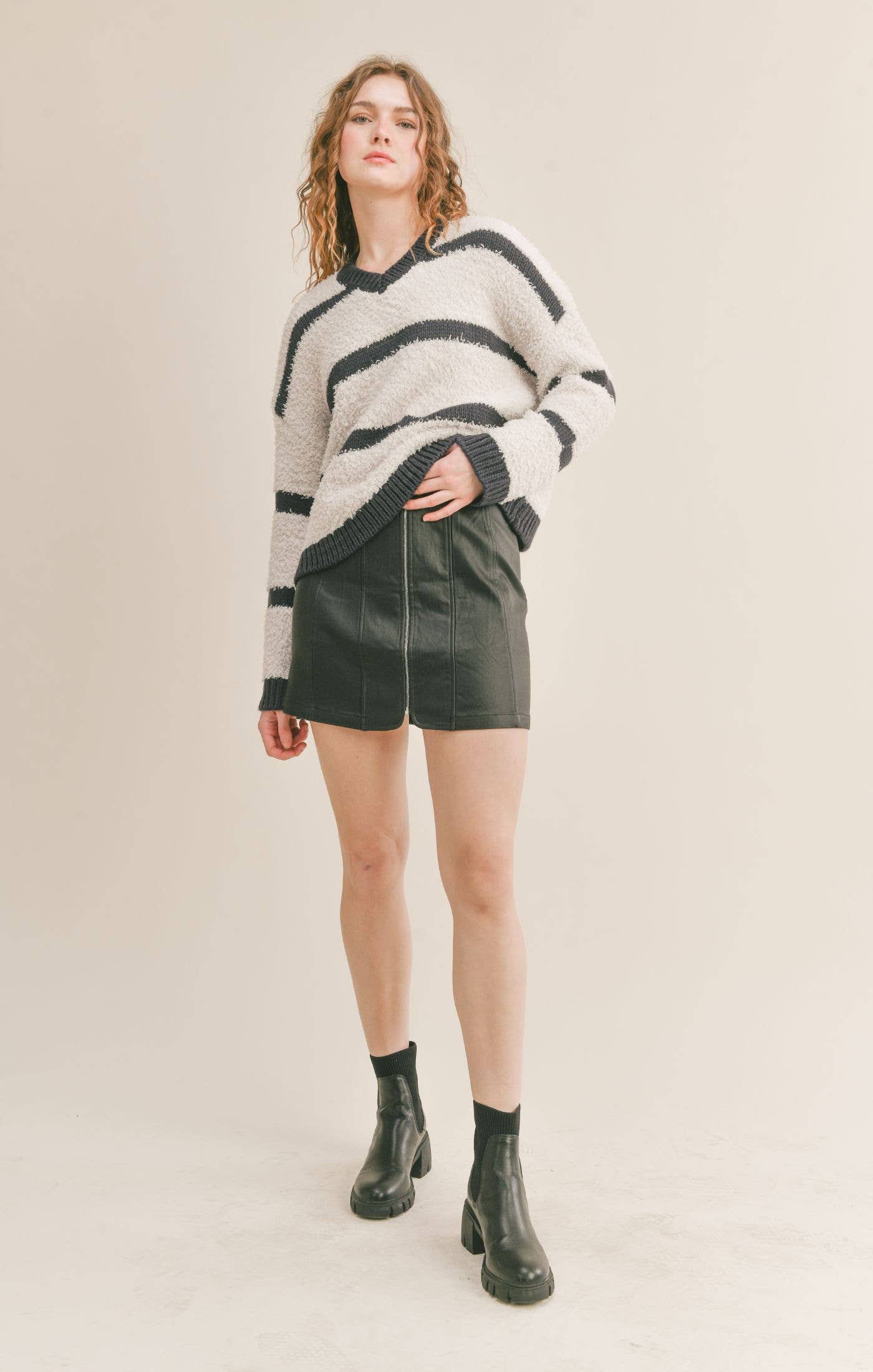 Gracie Fuzzy V Neck Sweater